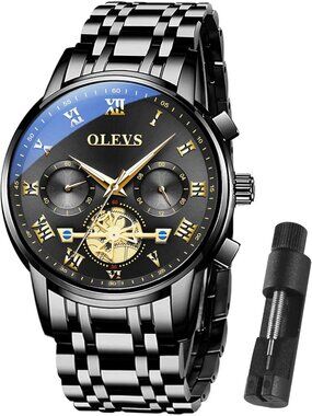 Olevs Men's Black Gold Multifunction Waterproof Luminous Chronograph Wrist Watch